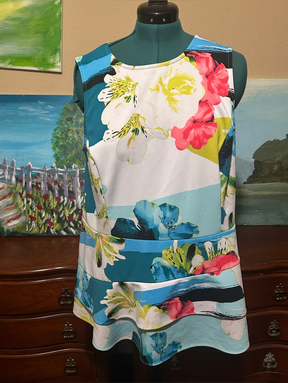 Worthington Women’s Sleeveless Peplum Blouse Floral Print Size 3X